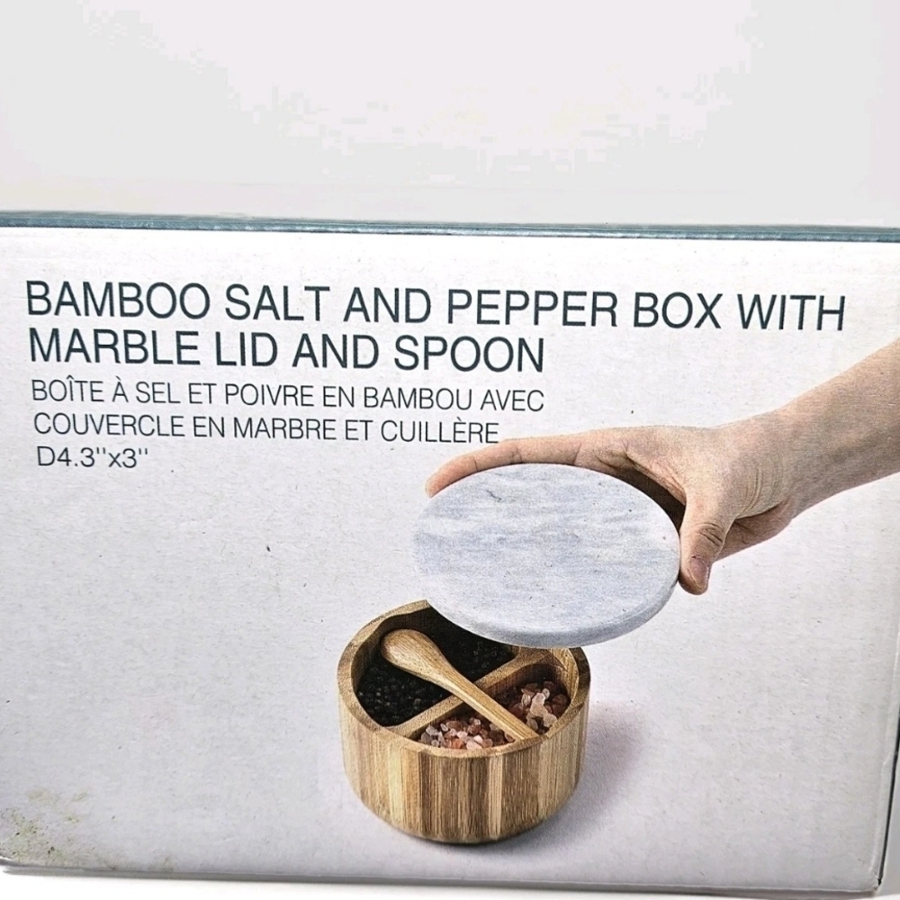 Bamboo Salt and Pepper Box with Marble Lid